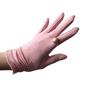 Pastel Pink Short Gloves Gathered Nylon True Vintage Accessory Made in USA